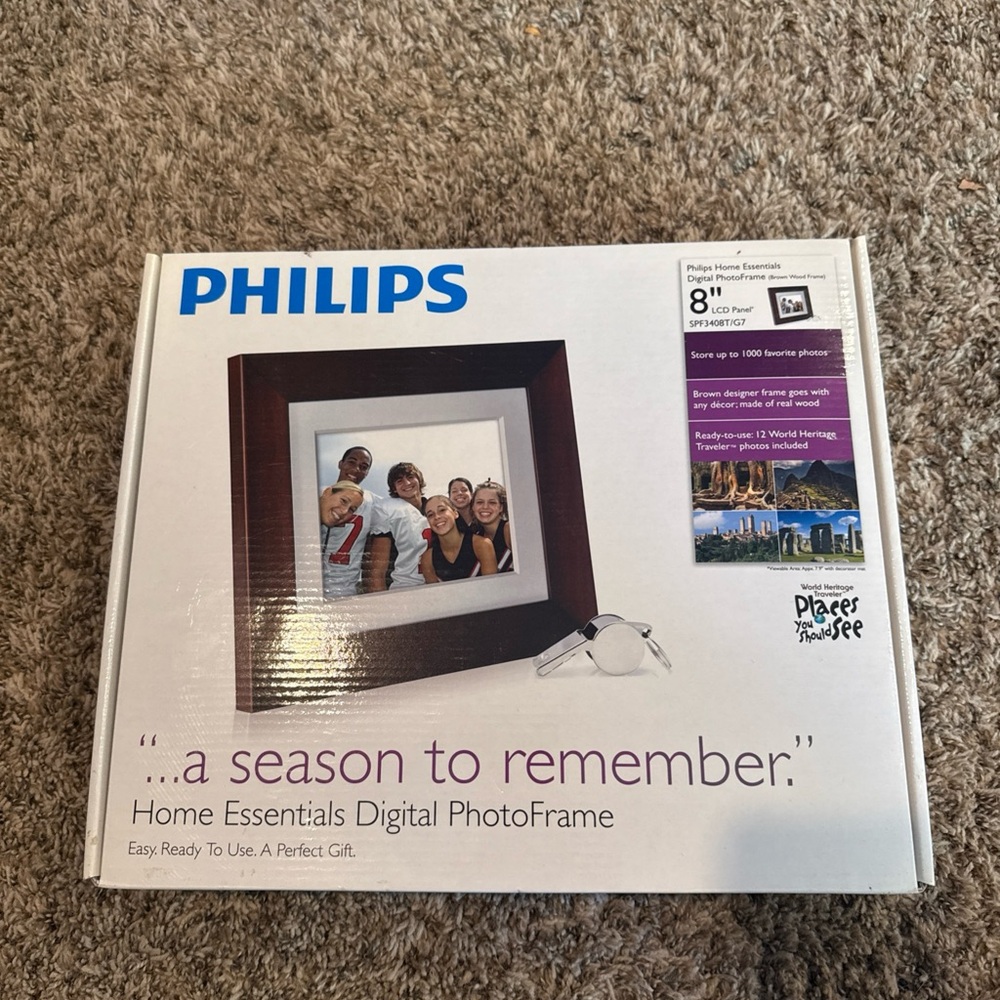 Philips Photo Brown Frame 8” inches LCD Panel Digital Frame Stores 1000 photos.